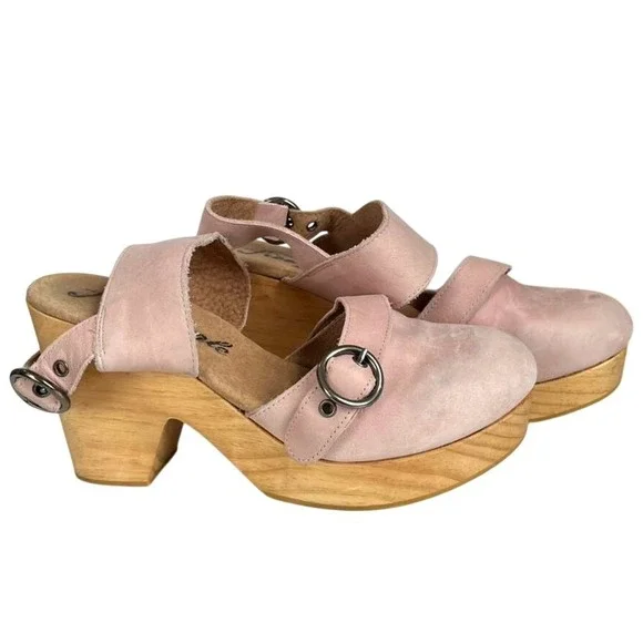 Free People Park Circle Clogs Pink Suede Wooden Platform Slingback Size 38 - Picture 3 of 7